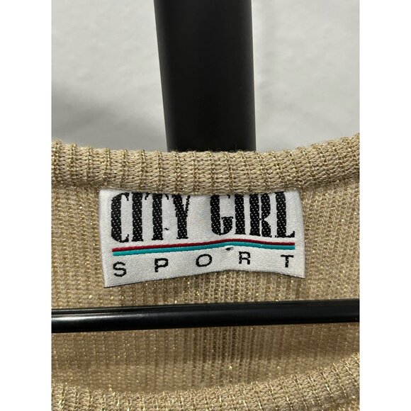 City Girl Sport Small Gold Sparkle Knit Cap Sleeve Top Shimmer Metallic Holiday - Picture 5 of 7